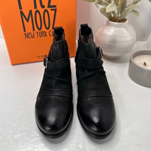Miz Mooz Suzy Pebbled Leather Buckle Boot Ruched Zip Up Black Women's 39/8.5 NWB - Picture 5 of 11